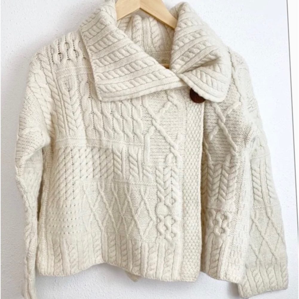 Women's Cream Cable Knit Shawl Collar Cardigan Sweater